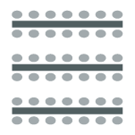 Three long tables with seating on two sides. 