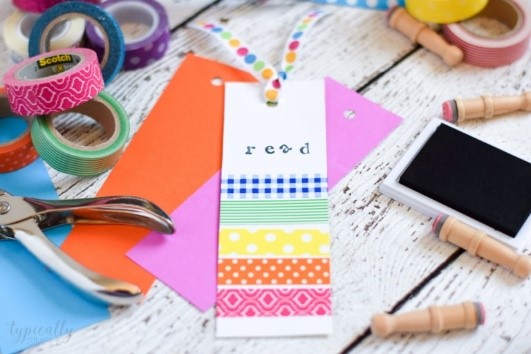 washi tape bookmark stamped with 'read'