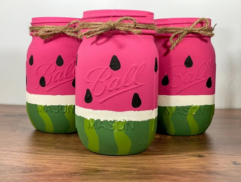 watermelon painted mason jars