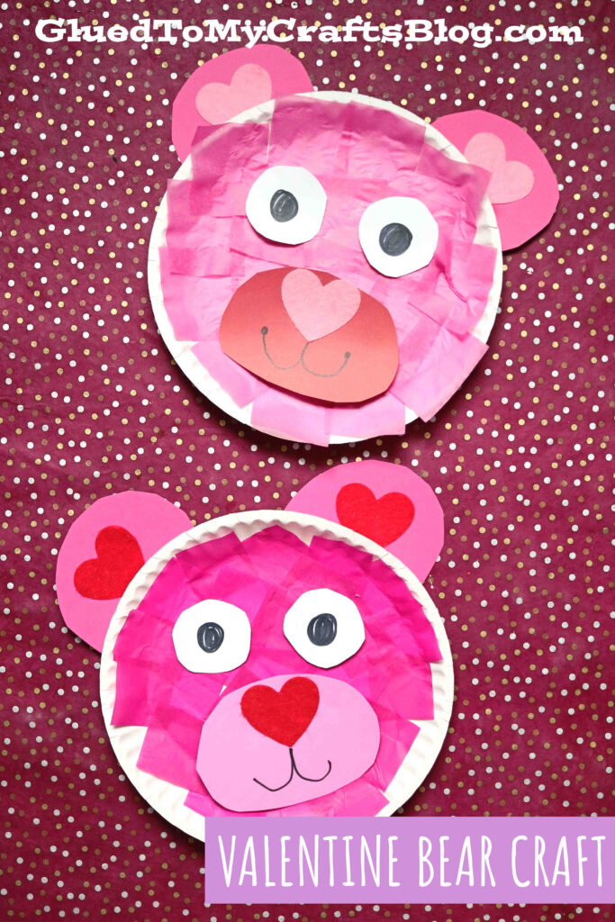 paper plate and tissue paper pink bear