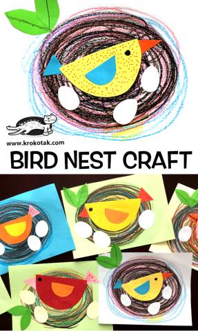 bird's nest made of paper and crayon