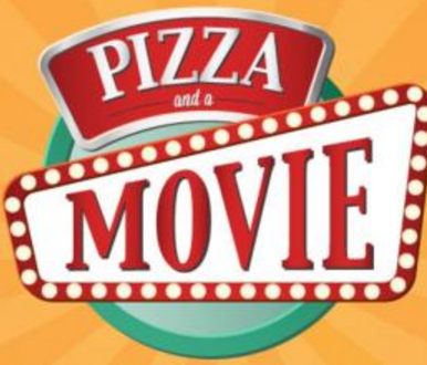 Pizza and a movie logo.