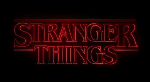 stranger things logo; red text black bg