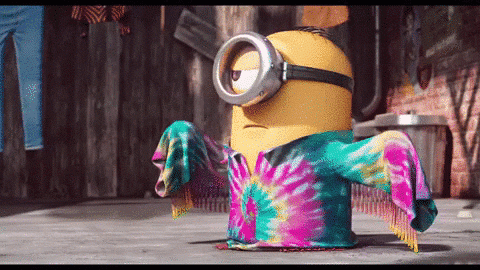 minion wearing tie dye dress