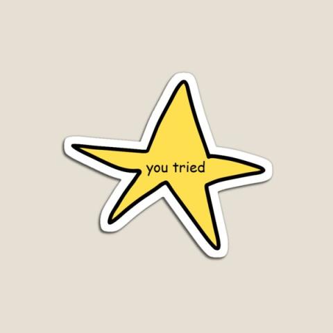A poorly drawn star that reads "you tried"