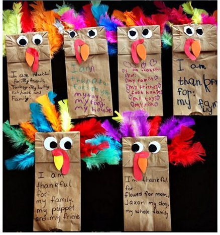 paper bag turkeys with gratitude statements