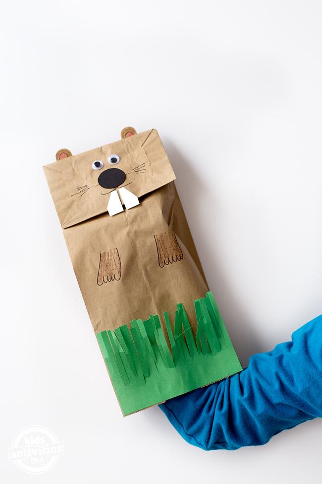 groundhog paper bag puppet