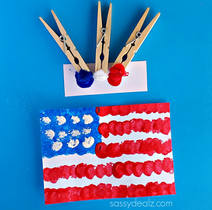 flag painted with pom pom stamping