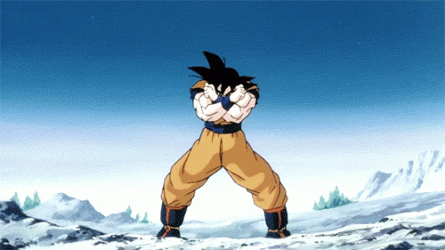 a gif of goku going super saiyan