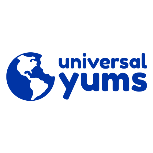 universal yums logo blue text